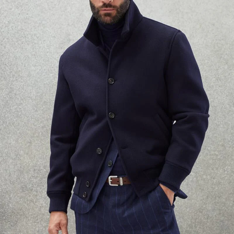 Veste bomber bleu foncé pour homme – Manteau en mélange de laine de luxe dans le style Quiet Luxury Mode hivernale 2025 – Image 2