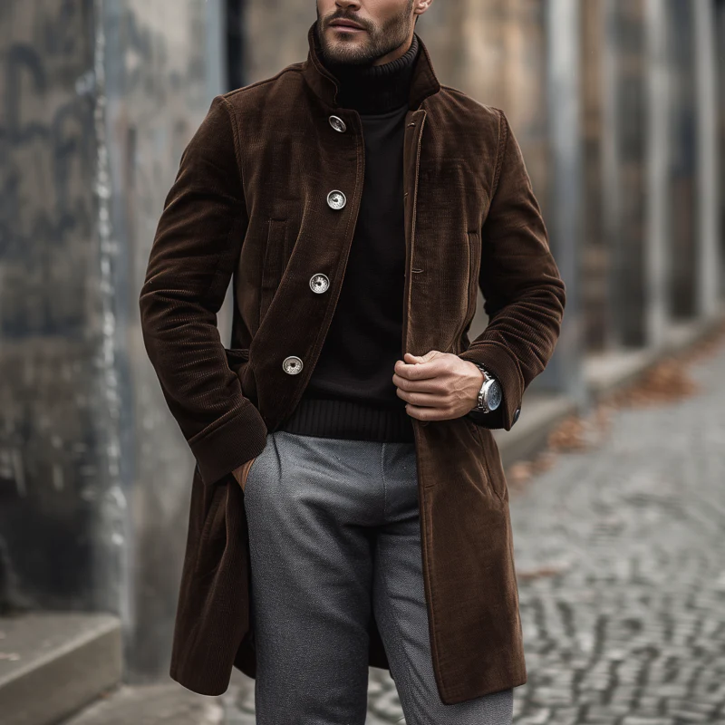 Manteau d'hiver slim fit en velours côtelé brun pour homme – Luxe – Image 2