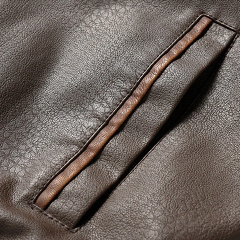 Veste bomber en cuir vintage stylée pour homme, marron – Mode hivernale pour homme 2025 – Image 6